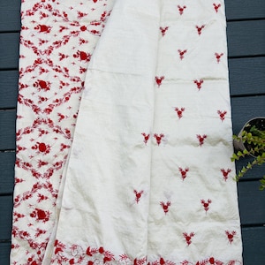 Off White Silk Saree with Red  Floral Embroidery