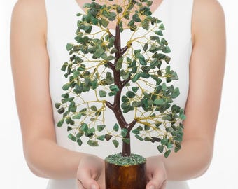 Green Jade Gemstone Tree: Heart Chakra Healing, Spiritual Decor - Free Gift