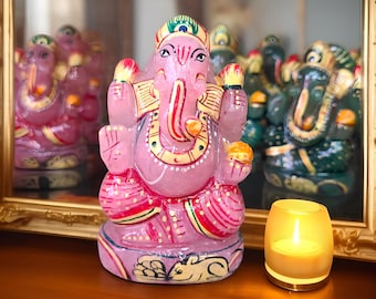 Rose Quartz & Green Jade Ganesha Statue: Love, Prosperity, Wisdom