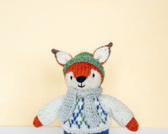 Knit Fox stuffed animal with clothes soft toy with outfit amigurumi fox knitted animals