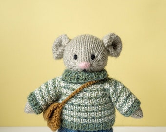 Knit Mouse plush animal with clothes soft toy with outfit amigurumi mouse knitted animals