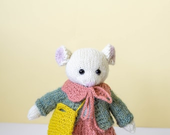 Knit Mouse plush animal with clothes soft toy with outfit amigurumi mouse knitted animals