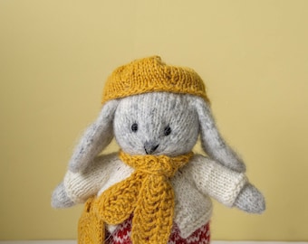 Knit Bunny Rabbit plush animal with clothes soft toy with outfit knitted bunny rabbit amigurumi