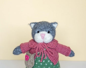 Knit Cat Kitty plush animal with clothes soft toy with outfit decorative figure amigurumi cat knitted animals