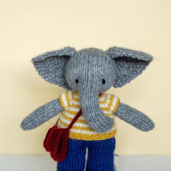 Knit Elephant  plush animal with clothes  soft toy with outfit amigurumi Elefant gestrickte Tiere