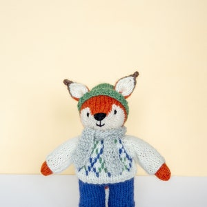 Knit Fox stuffed animal with clothes soft toy with outfit amigurumi fox knitted animals image 1