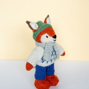 Knit Fox stuffed animal with clothes soft toy with outfit amigurumi fox knitted animals image 2