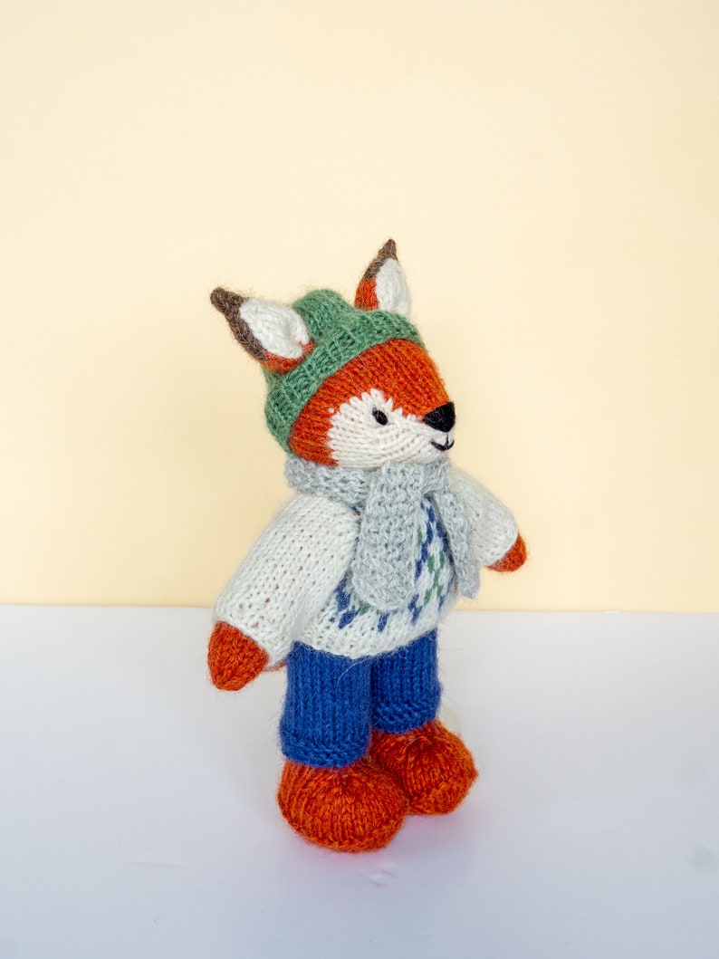 Knit Fox stuffed animal with clothes soft toy with outfit amigurumi fox knitted animals image 2