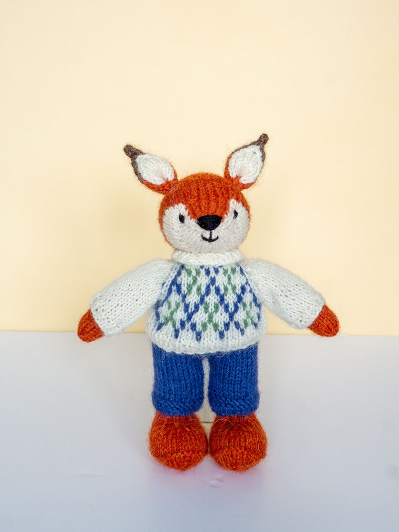 Knit Fox stuffed animal with clothes soft toy with outfit amigurumi fox knitted animals image 4