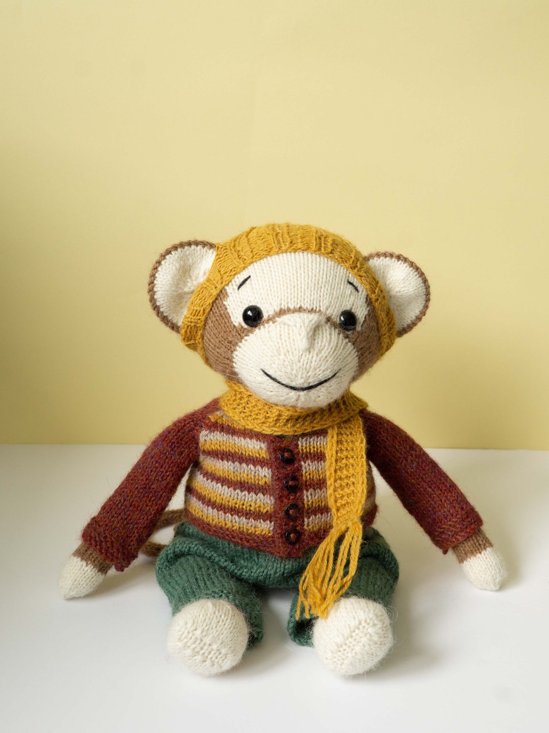 Knit Monkey Stuffed Animal With Clothes Soft Toy With Outfit Etsy
