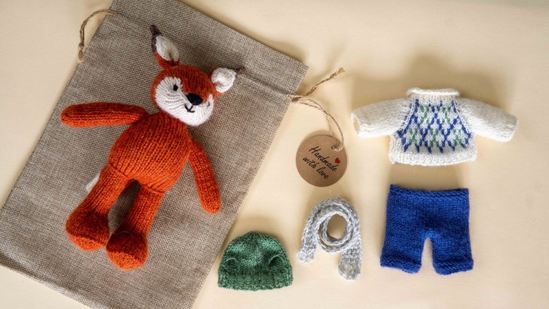 Knit Fox stuffed animal with clothes soft toy with outfit amigurumi fox knitted animals image 5