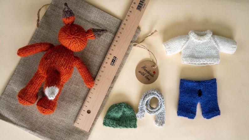 Knit Fox stuffed animal with clothes soft toy with outfit amigurumi fox knitted animals image 6