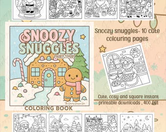 Christmas Coloring Book | Snoozy Snuggles Cute Cozy Holiday Pages | Printable Xmas Activity | Digital Coloring Sheets
