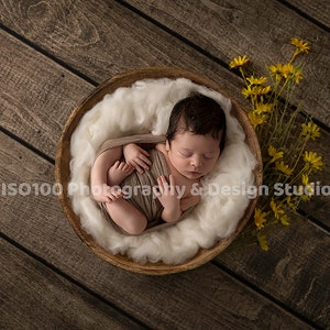 Fotografía de recién nacidos Tazón de madera Merino Lana Fondo digital