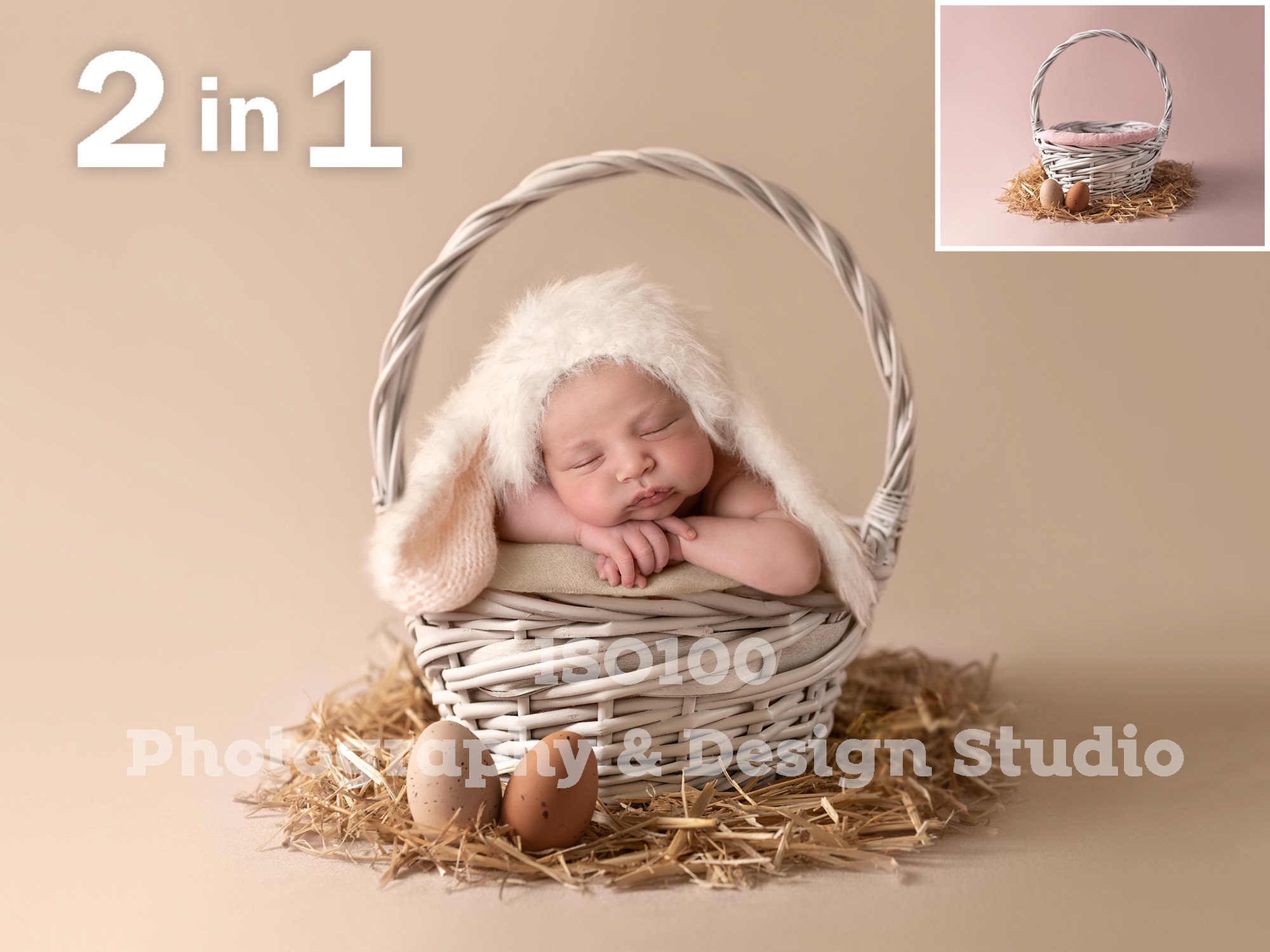 2in1 Newborn Baby Wicker Basket Digital Backdrop Beige Pink Etsy UK