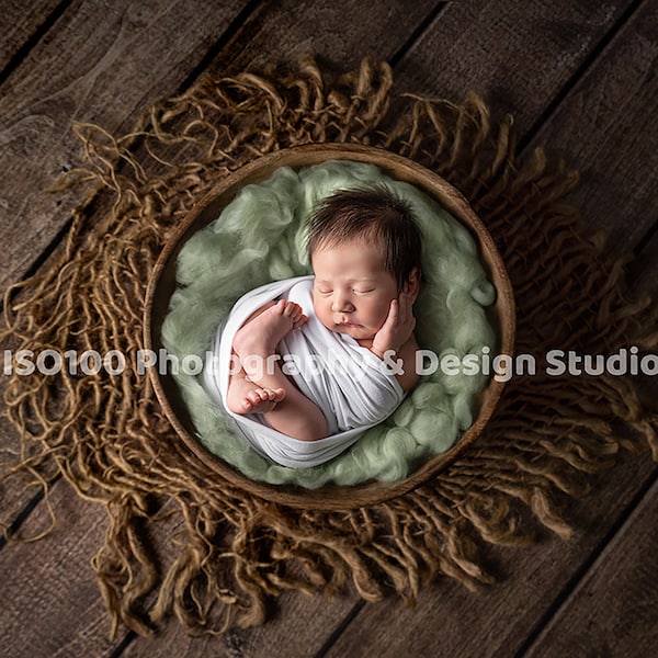 Newborn Photography Wooden Bowl Burlap Merino Wool Digital Backdrop