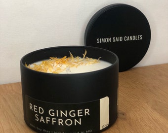 Red Ginger Saffron | 8oz Sleek Matte Black Candle | 100% Vegan Soy Wax | Cotton Wick | Hand-poured in Maryland