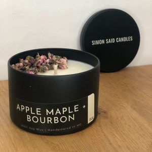 Apple Maple Bourbon | 8oz Sleek Matte Black Candle | 100% Vegan Soy Wax | Cotton Wick | Hand-poured in Maryland