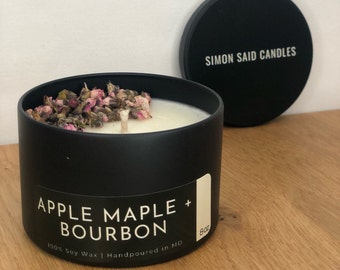 Apple Maple Bourbon | 8oz Sleek Matte Black Candle | 100% Vegan Soy Wax | Cotton Wick | Hand-poured in Maryland