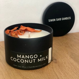 Mango Coconut Milk 8oz Sleek Matte Black Candle 100% Vegan Soy Wax Cotton Wick Hand-poured in Maryland image 1