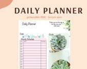 Printable daily planner, digital daily planner, hourly daily planner, printable hourly schedule, daily planner with cute succulent theme