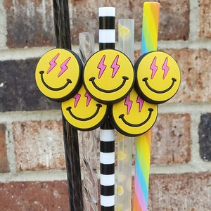 Smile Face with Lightning Bolt Eyes Straw Charm | Smiley | Happy | Gift