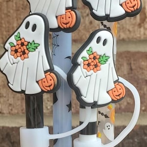 Halloween Ghost with Flowers Straw Charm or Topper | Cup Accessories | Gift