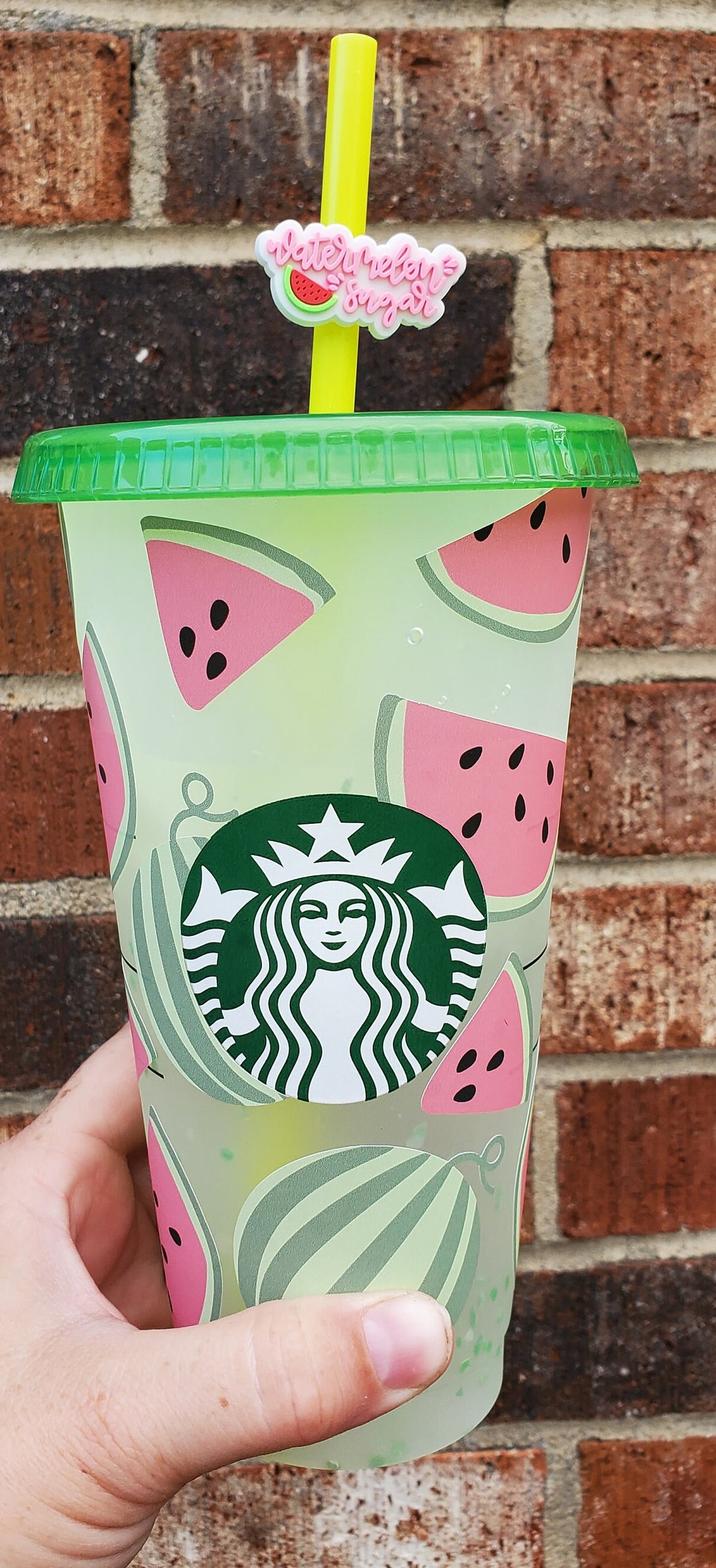 Starbucks 24 Oz Green Confetti Cold Cup With Watermelon Wrap Etsy
