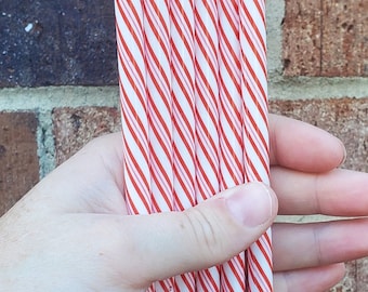 10 Inch Plastic Red And White Candy Cane Striped Christmas Reusable Straw | Holiday | Gift | Coffee