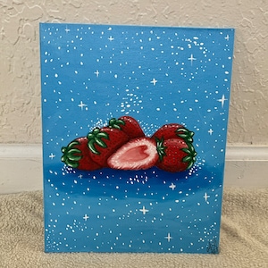 Strawberry Acrylic Painting - handmade
