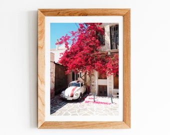 Naxos Car Print | Greece Wall Art | Cute Car Wall Art | Naxos Village | Greek Island | Travel Poster | VW Beetle