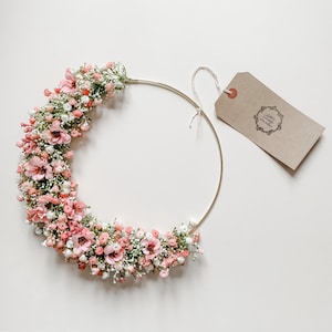 Half Moon Pink Gypsophila Hoop Wreath, Mothers Day Gift, Home Decor