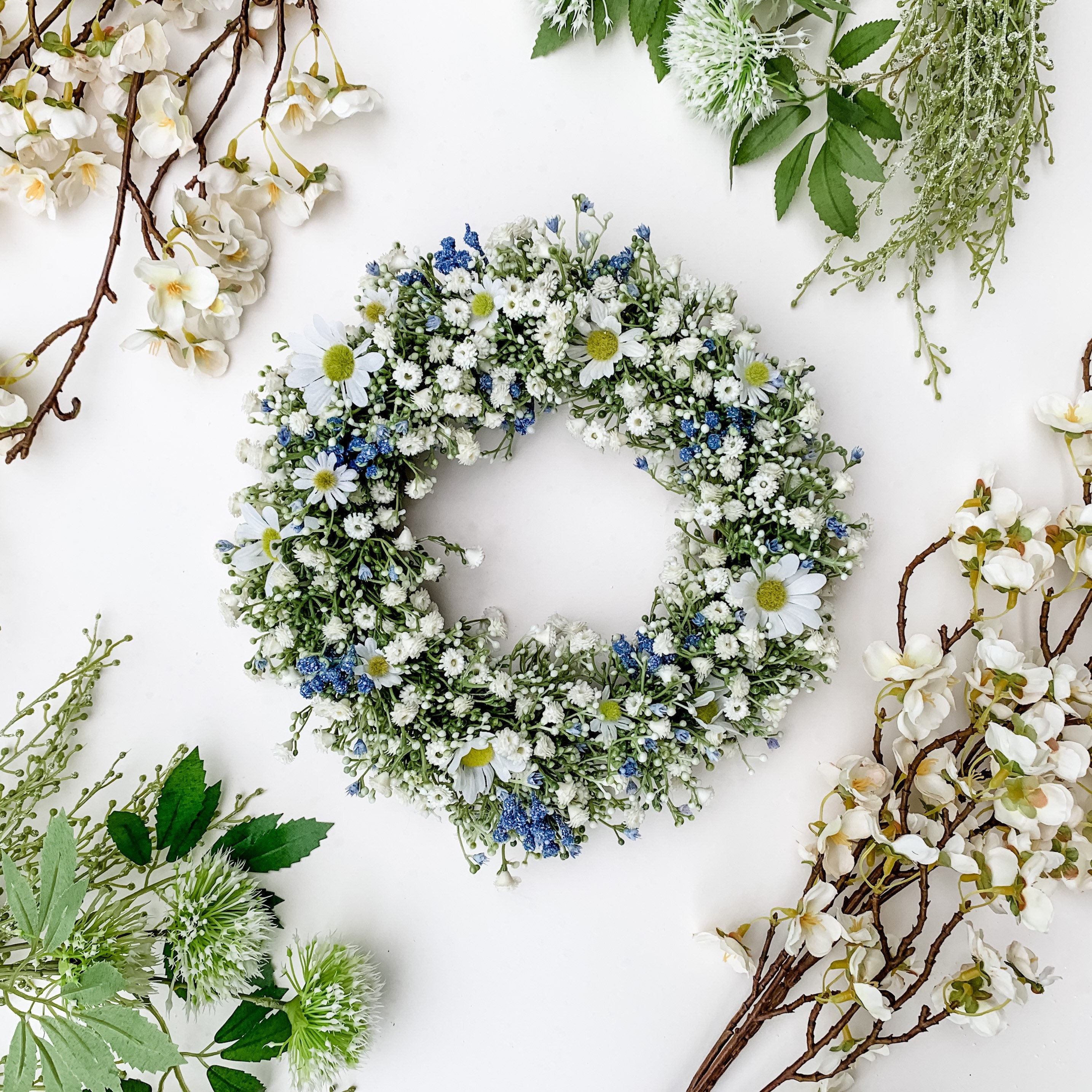 Gypsophila Daisy Wreath Pour Porte d'entrée, Décoration Intérieure, Cadeau de Pâques, Couronne Print