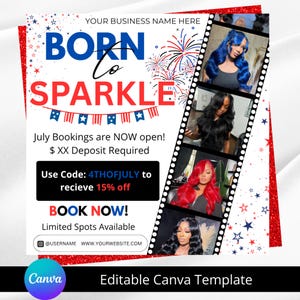 July Books Open Now Booking Flyer DIY Editable Canva Template Hair Lash Nail Makeup Wax Appointment Flyer