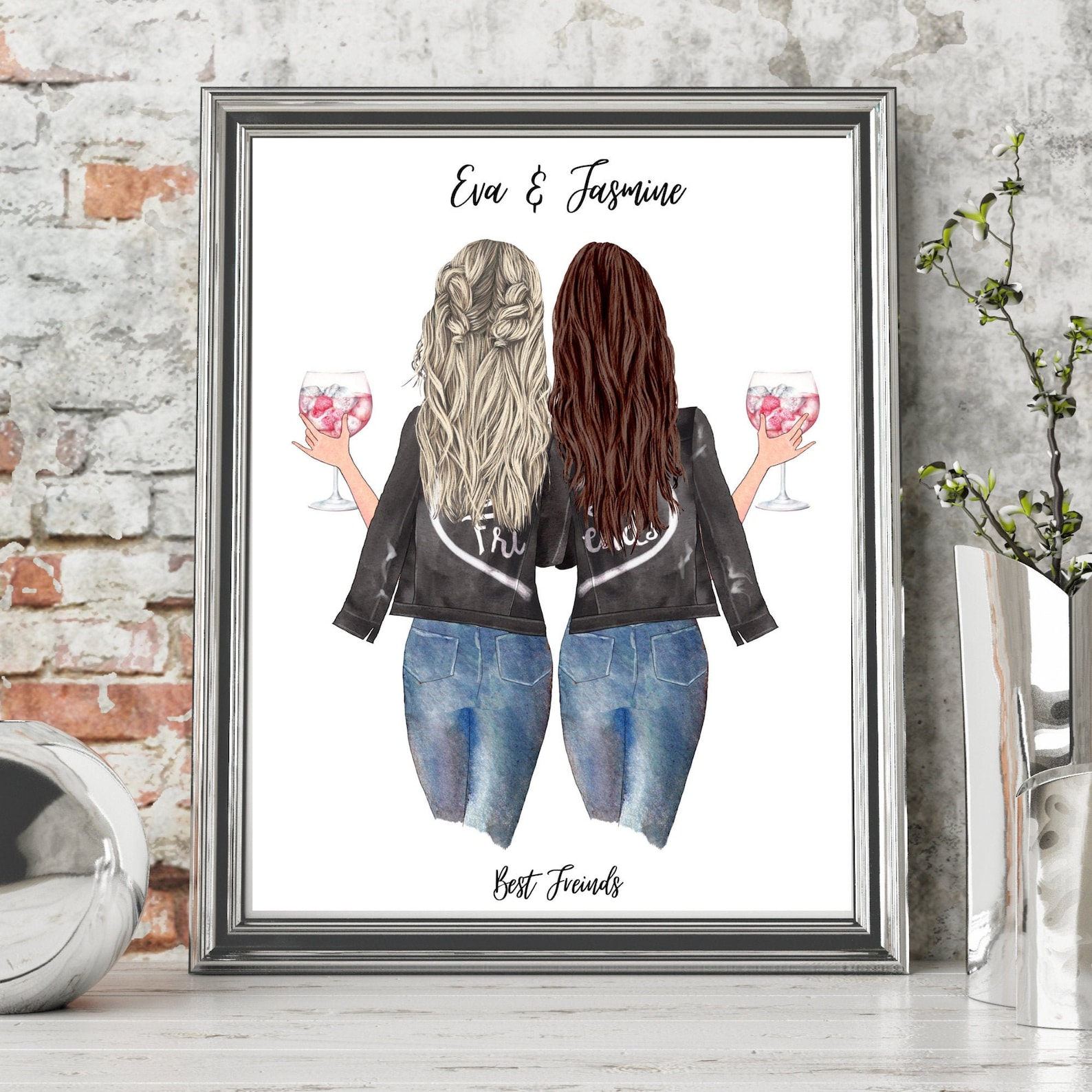 Mejores amigas Mejor Amiga Impresión Personalizada Retrato Etsy