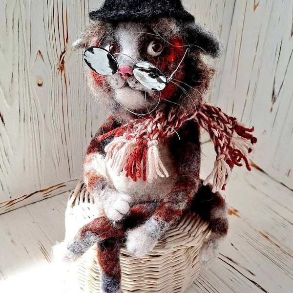 Сat Basilio, felting toy felting felt toys felted animals  needle cat feltingcat gift souvenirs  handmade wool