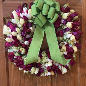 Tulip Wreath, Spring Wreath, Easter Wreath, Purple Green Tulips,  Mother’s Day Gift, Door or Wall Wreath