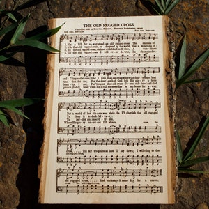 The Old Rugged Cross Hymn Board, Engraved Live Edge Wooden Sign, Personalized Rustic Home Decor