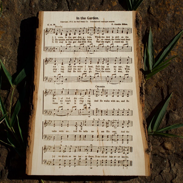 In the Garden Hymn Board, Engraved Live Edge Wooden Sign, Personalized Rustic Home Decor