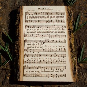 Blessed Assurance Hymn Board, Engraved Live Edge Wooden Sign, Personalized Rustic Home Decor