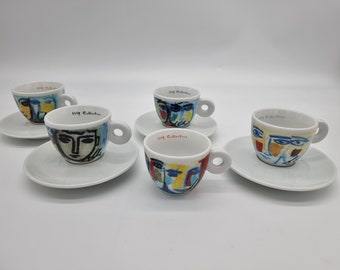 Tazzine da caffè | Collezione Illy 1995 | Design Face Italiane | Sandro Chia | Set da 5 | anni 90