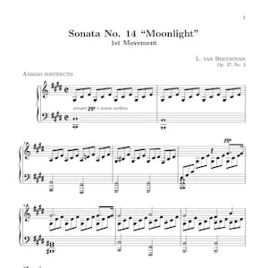 Moonlight Sonata Beethoven, Sonata 14 Op 27 No 2, Moonlight Sonata Three Movements, Piano Sheet Music, Classical Piano, Classical Music PDF