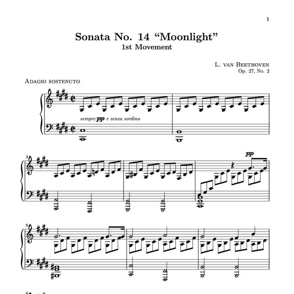 Moonlight Sonata Beethoven, Sonata 14 Op 27 No 2, Moonlight Sonata Three Movements, Piano Sheet Music, Classical Piano, Classical Music PDF