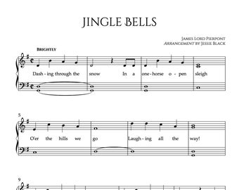 Jingle Bells Easy Piano, Beginner Christmas Piano, Jingle Bells Sheet Music, Piano Sheet Music, Christmas Sheet Music, Easy Christmas Piano