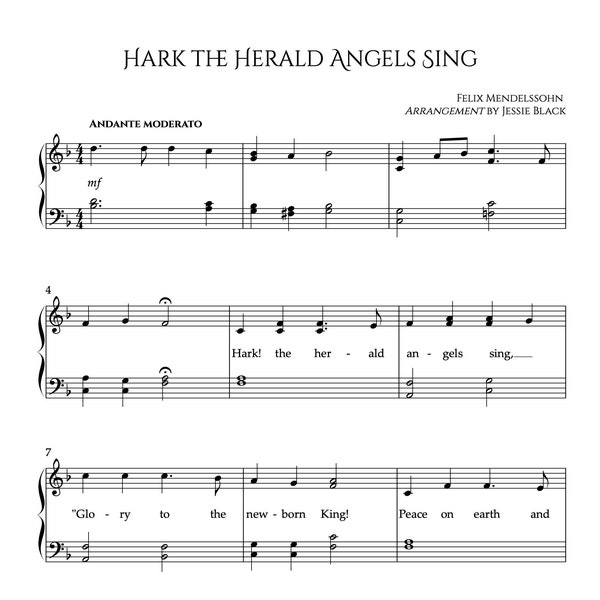 Hark the Herald Angels Sing Easy Piano, Piano Sheet Music, Christmas Carols, Easy Christmas Sheet Music, Beginner Christmas Piano, PDF Music