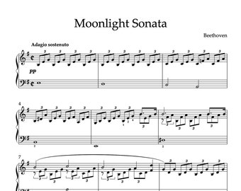 Moonlight Sonata Beethoven Sheet Music, Simplified Arrangement, Piano Sheet Music, Piano Teacher, Intermediate Piano, Classical Piano