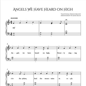 Ángeles que hemos escuchado en lo alto, Piano navideño fácil, nivel principiante, descarga digital de partituras, descarga instantánea de partituras de piano PDF