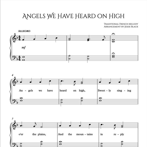 Engel, die wir gehört haben, einfache Weihnachten Klavier, Anfänger Level, Noten digitaler Download, PDF Klavier Noten sofort Download