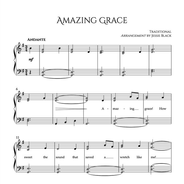 Amazing Grace Easy Piano Sheet Music, Music Teacher, Beginner Piano Sheet Music, Easy Piano, Beginner Piano Student, PDF Sheet Music