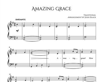 Amazing Grace Easy Piano Sheet Music, Music Teacher, Beginner Piano Sheet Music, Easy Piano, Beginner Piano Student, PDF Sheet Music